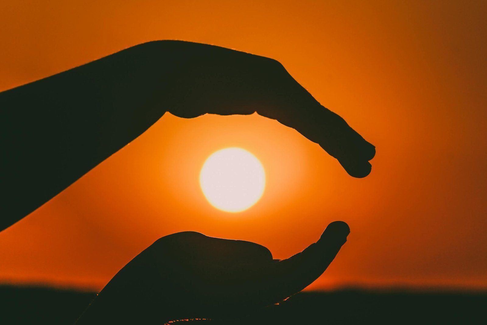 Solomon’s Law.Silhouetted hands in a sunset scene capturing the sun's glow.